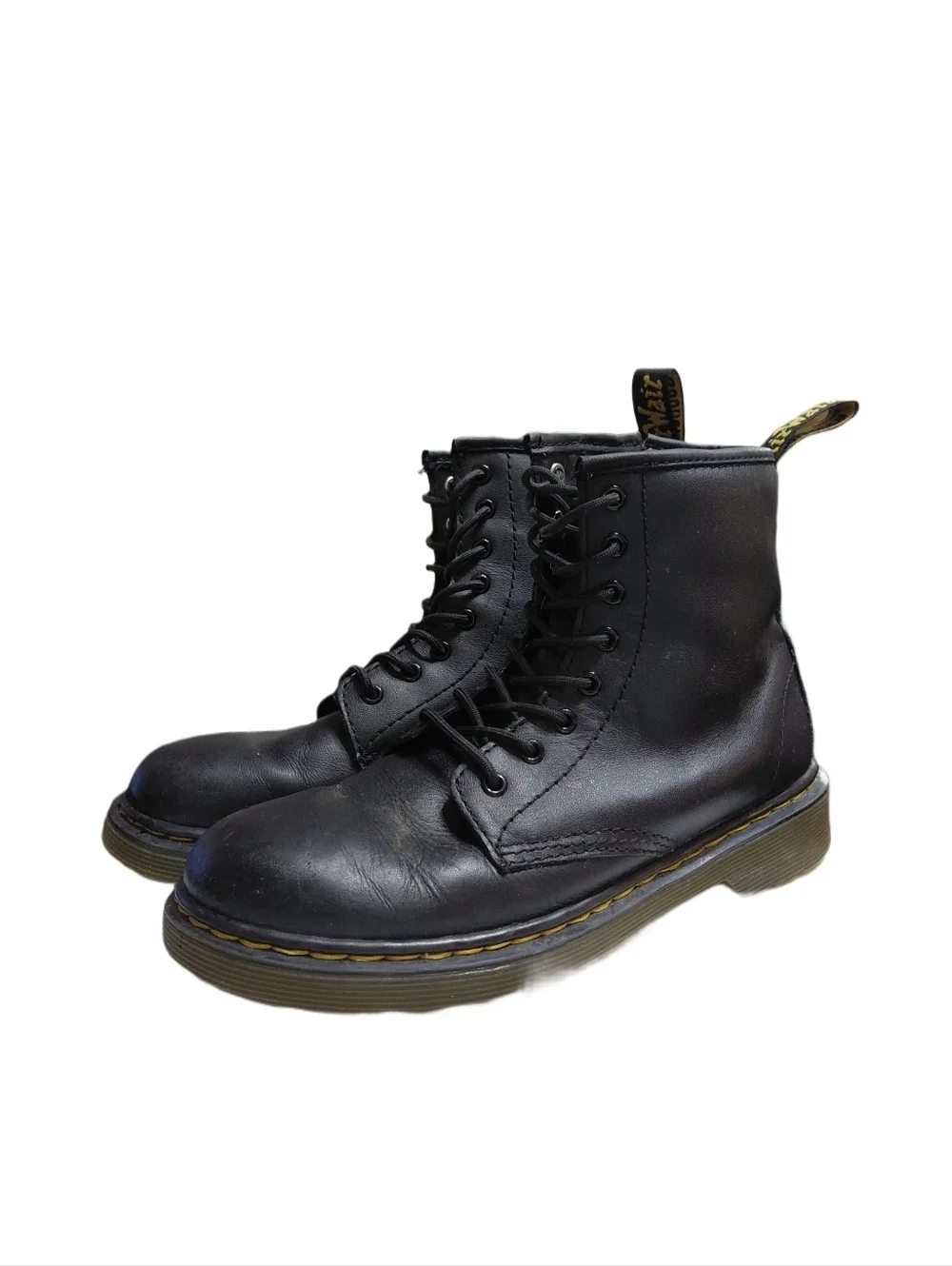 Dr. Martens Kids Size 3 Black Leather Lace-Up Combat Boots